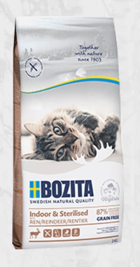 Bozita Grain Free Indoor & Sterilized Reindeer, 10kg - bezgraudu sausā barība ar ziemeļbriedi sterilizētiem kaķiem